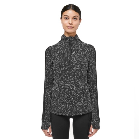 lululemon athletica Jackets & Blazers - Lululemon Run Briskly 1/2 Zip Top Jacquard Black White Thumbhole, Sz 4